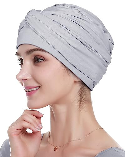 Damen Bambus Chemo Kopfbedeckung Stilvolle Haarwickel Jersey Hijab Hellgrau