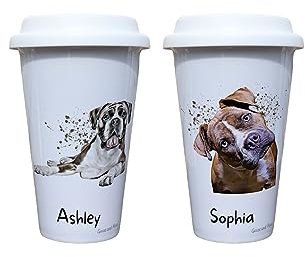 Boxer Dog Travel Mug Personalised - Gift for Dog Owners & Lover - Personalised Dog Thermal Ceramic Insulated Travel Mug (Sophia)