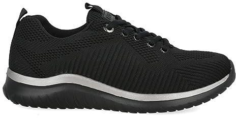 PAYMA - Zapatillas Sneakers Deportivas Mujer. Tela Malla Transpirable. Memory Foam. Tenis Gimnasio, Deporte, Casual y Caminar. Cordones. Color: Negro Cordones. Talla: EU 38