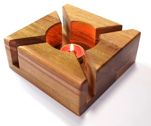 Chauffe Theiere en Bois d' Acacia Naturel - MidingChai Chauffe Tasse, Réchaud Théière avec Bougeoir, Réchaud Tasse 15×15 cm, pour Réchauffer Théière/Tasse à Café/Plat