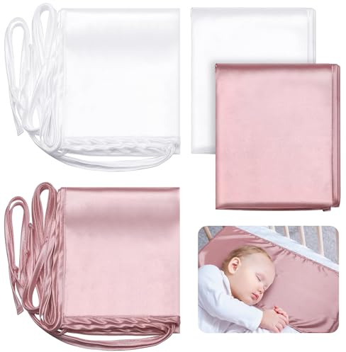 Hosuly 2 x Satin-Bettwäsche für Kinderbett, Babybett, Babybett, Matratze, für Jungen und Mädchen, Babys und Kleinkinder (Rosa, Weiß)