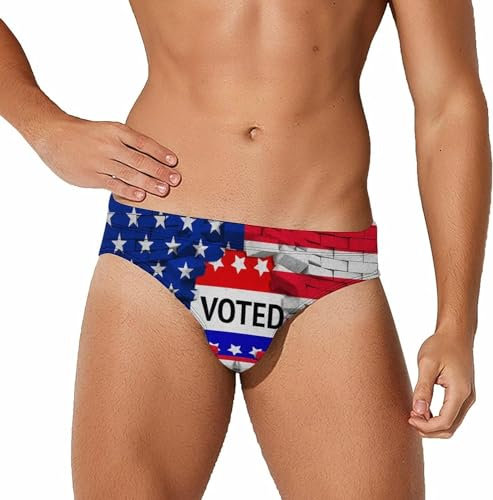 Melbrakin Bandiera Americana degli Stati Uniti con Slip da Bagno Divertenti votati per Uomo Costume da Bagno Bikini Vita Bassa Slip da Surf Corti Costumi da Bagno