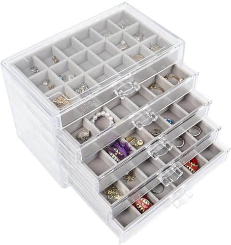 Joyero, organizador de joyas para mujer, organizador apilable de terciopelo para aretes, caja de almacenamiento de joyas de acrílico transparente, caja de almacenamiento de aretes de cristal para
