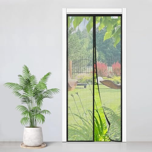 Moustiquaire Porte Fenetre Magnetique 200x220cm, Bonne Qualité Rideau de Porte Antimoustique, Sans Perçage, Installation Facile, Convient aux Balcons, Caves et Chambres, Noir