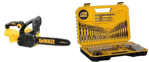 DEWALT DCM565N-XJ 18V XR Brushless 30cm Chainsaw & DT71563-QZ Combination Drill Bit Set - 100 Pieces - Black Durable Case Included