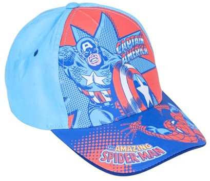 Marvel Avengers Baseballkappe für Jungen, Design Thor Captain America Hulk Spiderman Sommerkappe für Jungen, Geschenk für Kinder (DE/NL/SE/PL, Numerisch, 53, Blau)