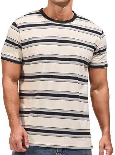 VEIISAR Men's Crewneck Striped T-Shirt Soft Elastic 95% Cotton Tees