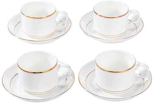 Jingdekiln Weiß Bone China Geschirr, Kaffeegeschirr 4 Personen, Kaffeetassen mit Untertassen 150ml