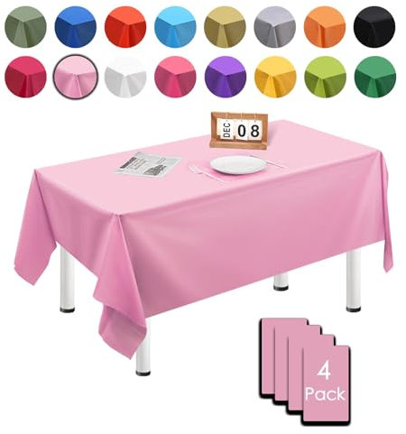 MORAINJAY 4 Stück 137cmx274cm Rechteckig Einweg Tischdecke, Rosa Wasserdicht Fleckschutz Tischdecken für Geburtstagsfeier,Hochzeit, Weihnachten, Kindergeburtstag, Esszimmer, Garten,Party