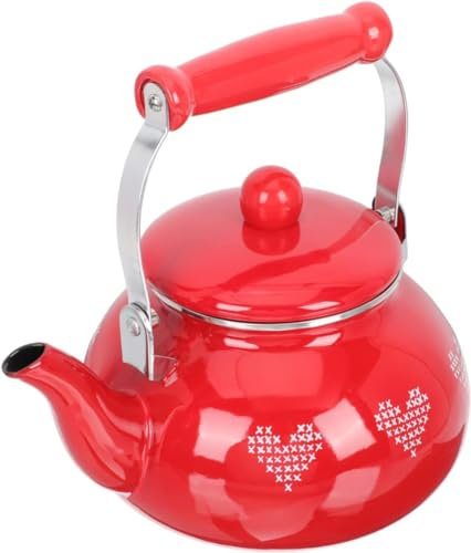 Teiera smaltata rossa vintage, bollitore da tè a fischio, bollitore smaltato per piano cottura, casa, cucina, matrimonio, piccola design retrò classico, 2,5 l