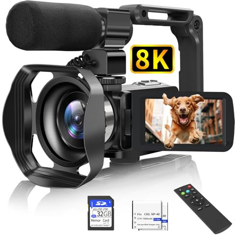 Videocamera, videocamera 8K 48MP con visione notturna IR, registratore WiFi Vlogging per YouTube Touch Screen da 3 pollici, zoom digitale 18X, con luce di riempimento, microfono, stabilizzatore,