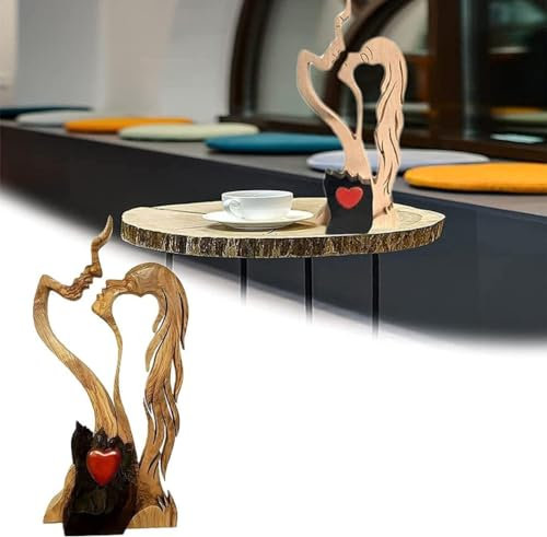 YAIUNHIQ Love Eternal Hölzerne Valentinstag-Ornamente, männliche und weibliche küssende Statue, handgefertigte Skulptur, Innendekoration