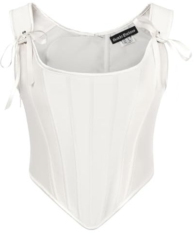 SCARLET DARKNESS Ladies Renaissance Corset Vest Lace-up Satin Corsets for Women Halloween Costume White Crop Top 12
