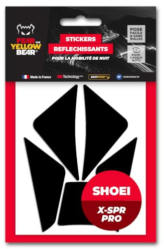Fear The Yellow Bear© Easy Replica Shoei X SPR Pro™, Kit 5 Stickers réfléchissants REPOSITIONNABLES, pour Casque Moto, 3M™ Technology (Noir, SHOEI X-SPR Pro)