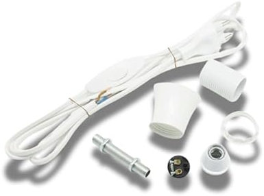 Elektro-Set für DIY-Lampe – E14 Fassung Weiß mit Kabel – Ohne Lampenschirm – Inkl. Handschalter & Montageanleitung – Hanna's Laden