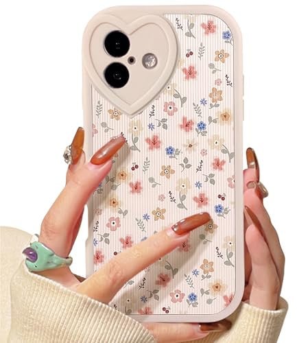 NITITOP Kompatibel mit iPhone 16 Hülle Niedliches Design mit Blumen und Herz-Muster Liebevoll Gestaltet für Damen und Mädchen Weiches Silikon Stoßfestes - Jede Menge Blumen.