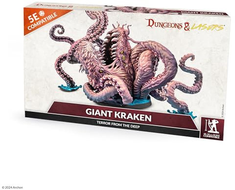 Dungeons & Lasers Giant Kraken Miniature Figure - Grande modello alto 130 mm con base panoramica per l'uso con giochi di ruolo compatibili DND e 5E - Non verniciato e smontato
