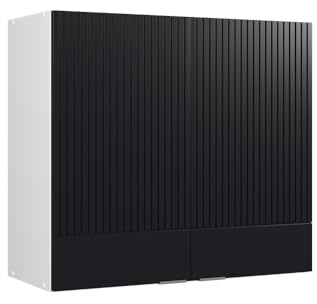 Vicco Küchenglasschrank Fame-Line, Schwarz gestreift, 80 cm, zur Kombination mit weiteren Modulen der Fame-Line Serie