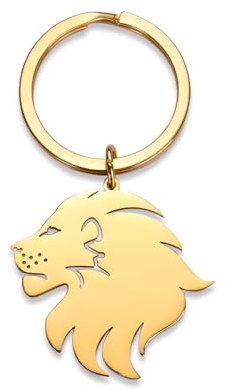 Dreamtimes Löwe mit König Krone Schlüsselanhänger für Männer Edelstahl Löwe Punk Rock Schlüsselanhänger Tasche Autoschlüssel Anhänger Schlüsselanhänger (Gold-2)