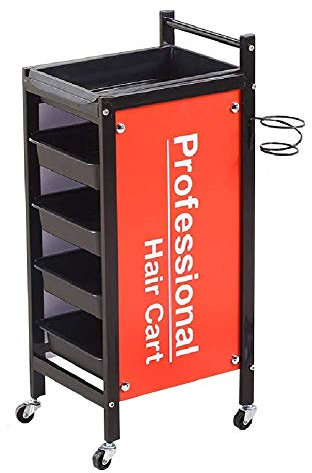HPTHLY Trolley, Recyclingfahrzeuge, 5-stufige Schubladen, Haartrockner-Service-Tablett, Werkzeugaufbewahrungswagen, Schönheitssalon-Friseurwerkzeugwagen mit Rädern, 30 x 37 x 84 cm, Schwarz, Orange