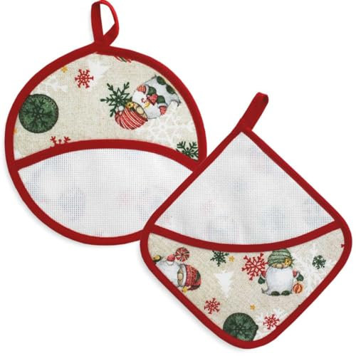 hobbymio.it Presine natalizie da Cucina da ricamare a punto croce, Set da 2 Pezzi presine da cucina con tela aida, Coppia di presine Gnomi