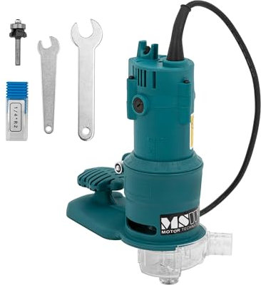 MSW Edge Router 28,000 RPM 350 W 1/4-R2 Blade with 25 mm Diameter 1 mm Depth Adjustment Single-Hand Router Edge Trimmer Compact Router Edge Milling Machine Wood Edge Trimmer