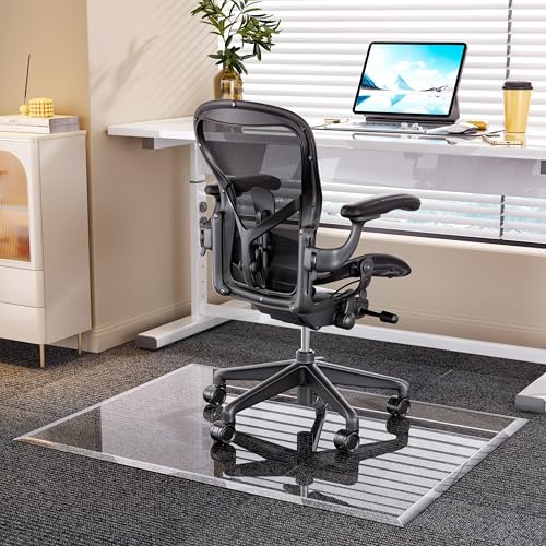 Hasipu Glas-Stuhlunterlage 121x91cm - Gehärtetes Glas Bürostuhlunterlage mit Abgeschrägten Kanten, Transparente Bodenschutzmatte für Teppich und Hartholzboden, Moderne Büroausstattung