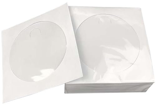 CD Sleeves DVD Sleeves, 4.9x4.9 Inch DVD Sleeves 100 Pack with Clear Window and Flap DVD Sleeves White Paper CD Case for Home Cinema CD and DVD Storage Supplies