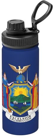 Bouteille d'eau isotherme en acier inoxydable avec couvercle à bec verseur, drapeau de New York - 532 ml