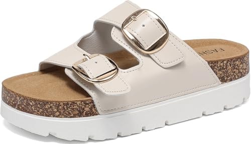 Sowdus Mules Sandales Femme en Liège Confortables Plateforme Claquette Été Bout Ouvert Mode Chaussons Boucle Réglable Plage Slippers Suédé Pantoufles à semelles épaisses Piscine Confort