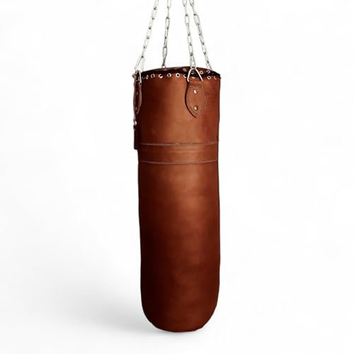 Geoffrey Boxsack aus Leder, Vintage-Stil, Hellbraun, Antikbraun, mit Ketten, Retro-Stil, 100 cm (Antikbraun)