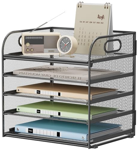 VITVITI Schreibtisch Organizer, 5 Ebenen Briefablage, Stapelbare Aktenhalter, Ablagefächer mit Griff, Bürobedarf für A4 Dokumentenablag, Papier, Buch, Magazin (Grau)