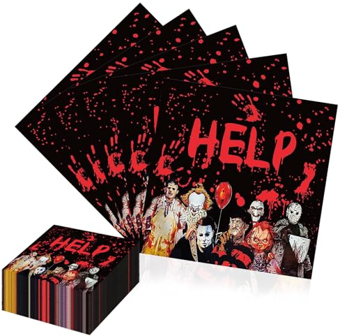 Ovanda Halloween Servietten, 24 Stück Bloody Servietten, Halloween Bloody Party Supplies, Spooky Red White Scream Party Servietten Decoration, Handprint Napkins, Horror Theme Birthday Decor