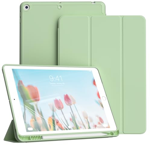KVTVOU Hülle für iPad 9. / 8. / 7. Generation 10,2 Zoll, Matcha Grün | Weiche TPU Rückseite, Ultradünn Stoßfest Hülle mit Stifthalter für iPad 9/8/7 (2021/2020/2019), Auto Wachen/Schlafen