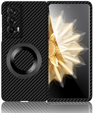 QUYISHAN Kompatibel mit Honor Magic V2 Kohlefaser-Hülle, leicht, magnetisch, drehbar, ultradünn, PC-Schutzhülle mit Standfunktion für Magic V2, unterstützt kabelloses Laden, Schwarz