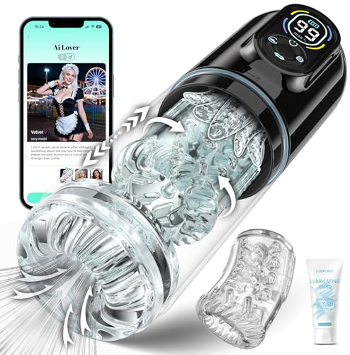 AI Sync Automatic Male Masturbator Penis Pump, Male Sex Toys for Men with 9 Thrusting & Rotating & Sucking & Vibration Modes, Realistic Tongue Licking Pocket Pussy Fleshliglt for Men Sex Toy