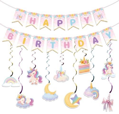Happy Birthday Banner, Bunte Geburtstags Themendekorationen Inklusive Hängender Wirbel Papier Party Deko für Mädchen Partydekorationen