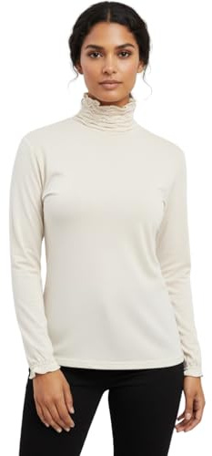 STAR FASHION Women’s Ruffle Neck Long Sleeve Polo Tops High Neck Stretchy Plain Roll Neck Top Ladies Casual Wear T-Shirt Soft Viscose Shirt Jumper UK Size 8-22