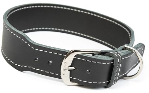CopcoPet Hundehalsband Leder – Handgefertigtes Lederhalsband für mittelgroße, große Hunde – Halsband Hund – Verstellbar & Robust – Zoe, Schwarz, 45 – 50cm 40mm breit, Verchromte Beschläge