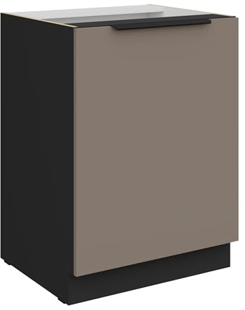 Kuechen-preisbombe Küchen Unterschrank 60 cm Küche ARIA Sandgrau Ultra matt + Schwarz matt, hochwertige Fronten mit Anti Fingerprint Beschichtung Küchenzeile Küchenblock