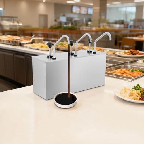Saucenspender Pumpstation Pumpspender Senfspender Dosierspender 2 Pumpen 3×4L Sauce Dispenser Spritzspender Edelstahl Pumpe Soßenspender 3-Kopf Sojasauce Dispenser