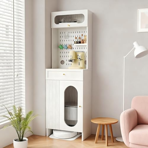 Roboterstaubsauger Unterschrank 90/92/185.5cm H, Stauraum Schrank mit Rädern und Schublade, Offene Basis for Selbstentleerenden Staubsauger Roboter,für Wohnzimmer Büro Haushalt(White,73in/185.5cm)