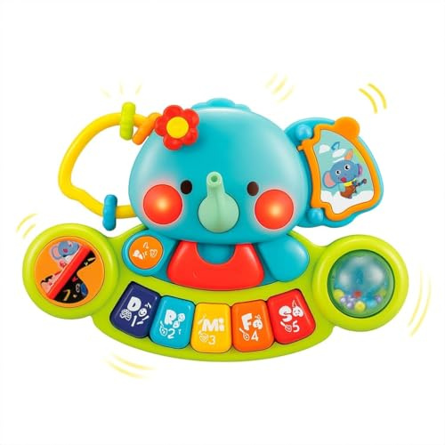 Hola - Children's Piano - With Real Lights and Sounds of Musical Instruments - Musical Elephant with Keyboard and 7 Activities - Sensory and Educational Toy - Gift for Babies from 6 Years