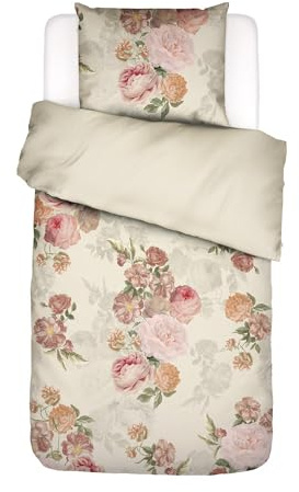 ESSENZA Bettwäsche Orianna Vanille, 135x200 cm + 1x 80x80 cm - 100% Bio-Baumwollsatin 220TC - Blumen
