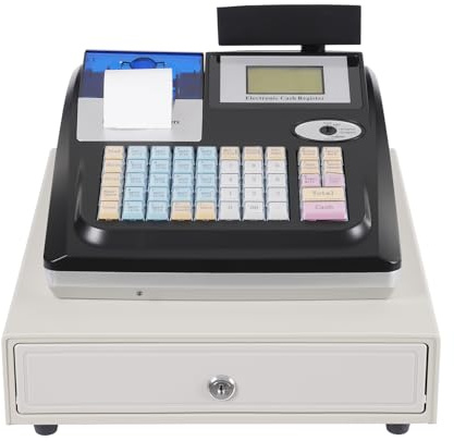 Hydrangeary Till Cash Register with Dual Display & Banknote Detector – 48 Keys, 36 Depts, 10K PLUs – Stainless Steel Cash Drawer for Small Business, Shop, Restaurant – UK Plug