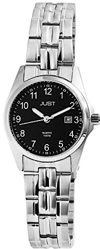 Just Esra Damen – Uhr Edelstahl Armbanduhr Datum Anzeige Analog Quarz JU10119 (Silberfarbig Schwarz)