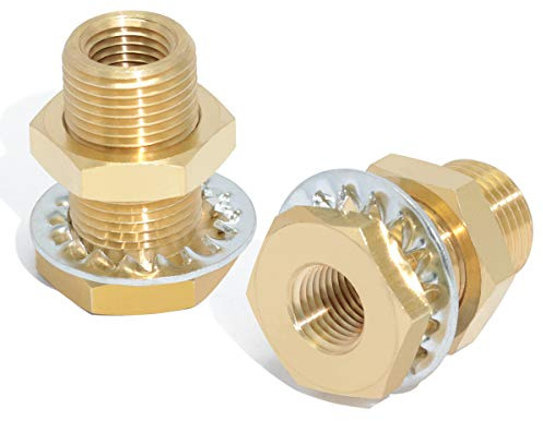 Boeray 2pcs Brass Bulkhead Fittings 1/4” NPT Female to 1/4” NPT Female Thread Bulkhead Straight Connector Brass Coupling 1.5” Length Outer Diameter 3/4”-16 Bulkhead Tank Air Hose Line Pipe Fittings