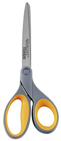 Westcott E-30493 00 Softgrip Schere, 11 cm Titan Nitrid Edelstahlklingen, grau/gelb, 23 cm