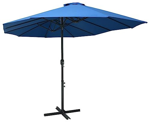vidaXL Sonnenschirm mit Aluminium-Mast Kurbelsystem Ampelschirm Gartenschirm Marktschirm Strandschirm Schirm Terrasse 460x270cm Blau