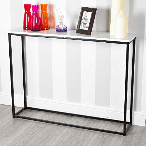 URBNLIVING Mesa consola de madera para pasillo con patas de metal (blanco)